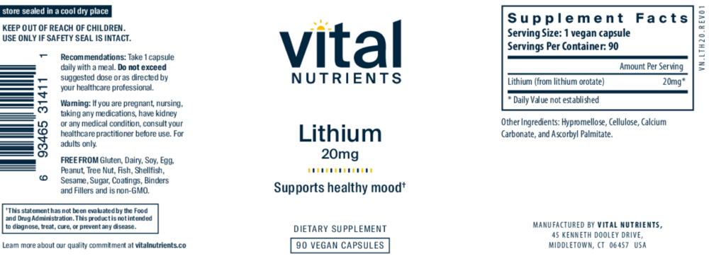 Product image for Lithium (orotate) 20mg.