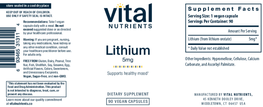 Product image for Lithium Orotate 5mg.