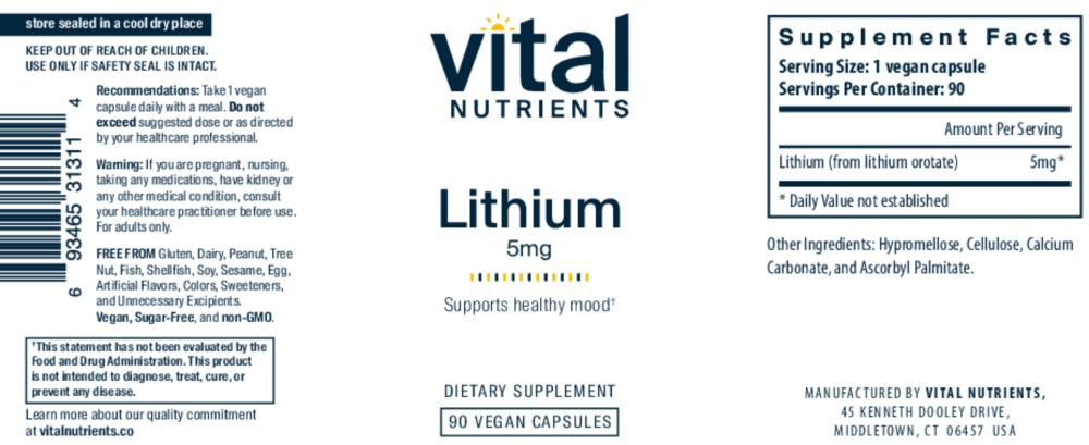 Product image for Lithium Orotate 5mg.