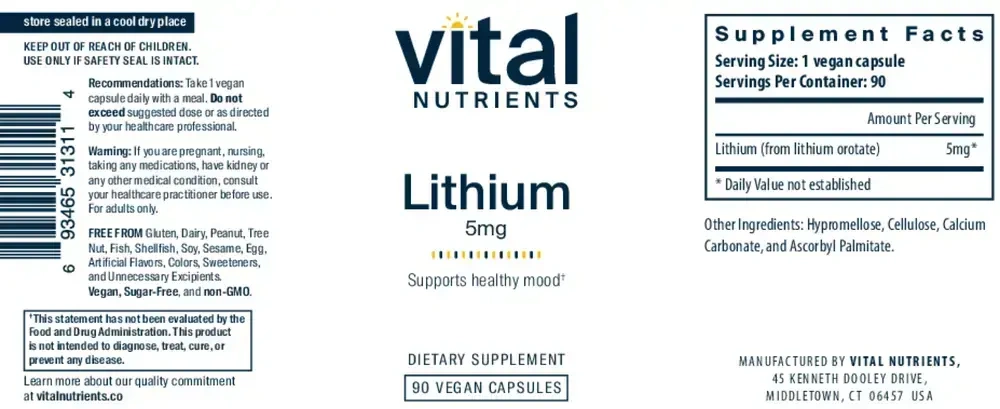 Product image for Lithium Orotate 5mg.