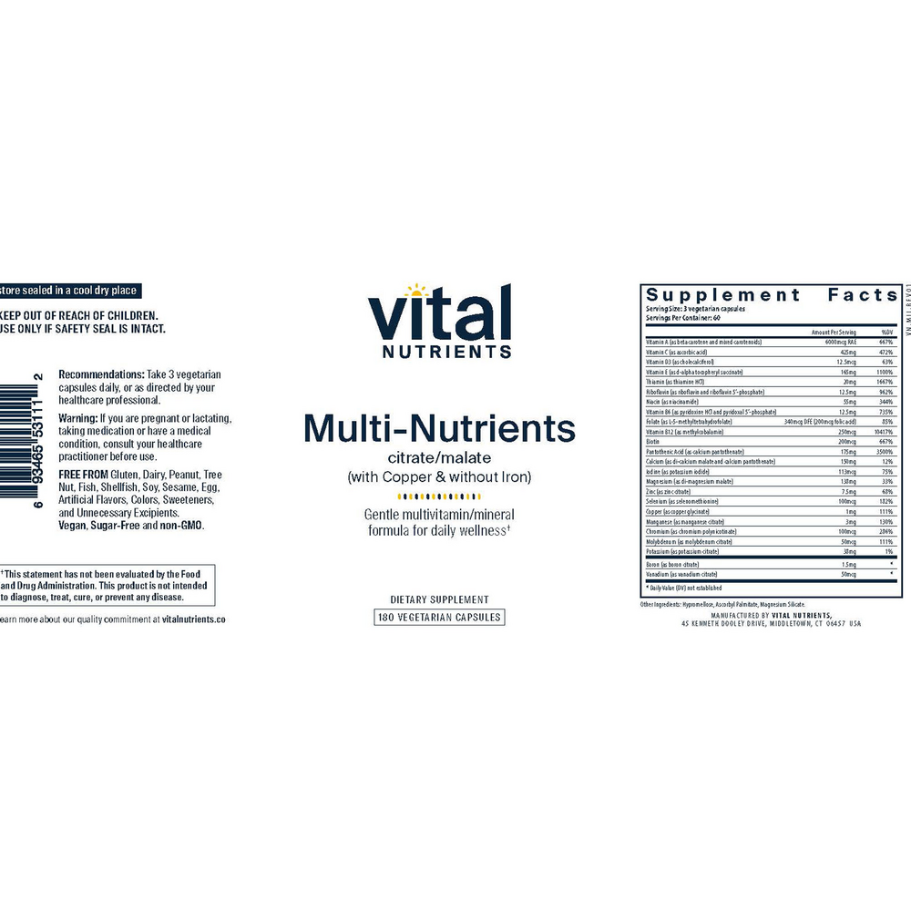 Product image for Multi-Nutrients 2 Citrate/Malate Formula (with Copper &amp; without Iron).