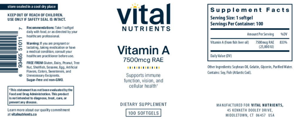 Product image for Vitamin A 7500mcg RAE.