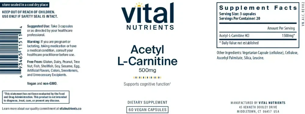 Product image for Acetyl L-Carnitine 500mg.