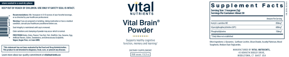 Product image for Vital Brain® Powder with GPC, ALC, and PS.