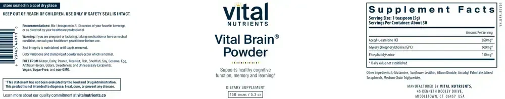 Product image for Vital Brain® Powder with GPC, ALC, and PS.