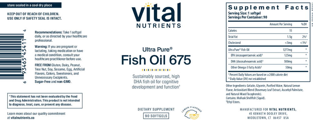 Product image for Ultra Pure® Fish Oil 675 High Omega-3 DHA.