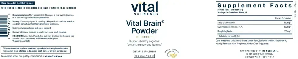 Product image for Vital Brain® Powder with GPC, ALC, and PS, Lemon Flavor.