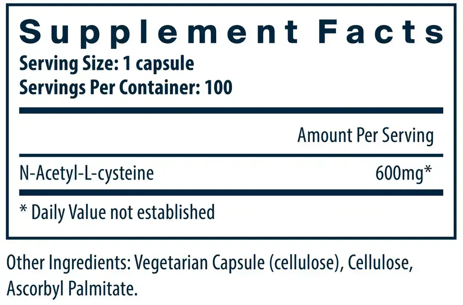Product image for NAC (N-Acetyl-l-Cysteine) 600mg.