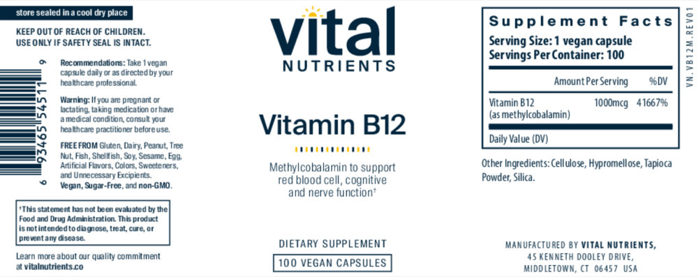 Product image for Vitamin B12 (as methylcobalamin) 1000mcg.