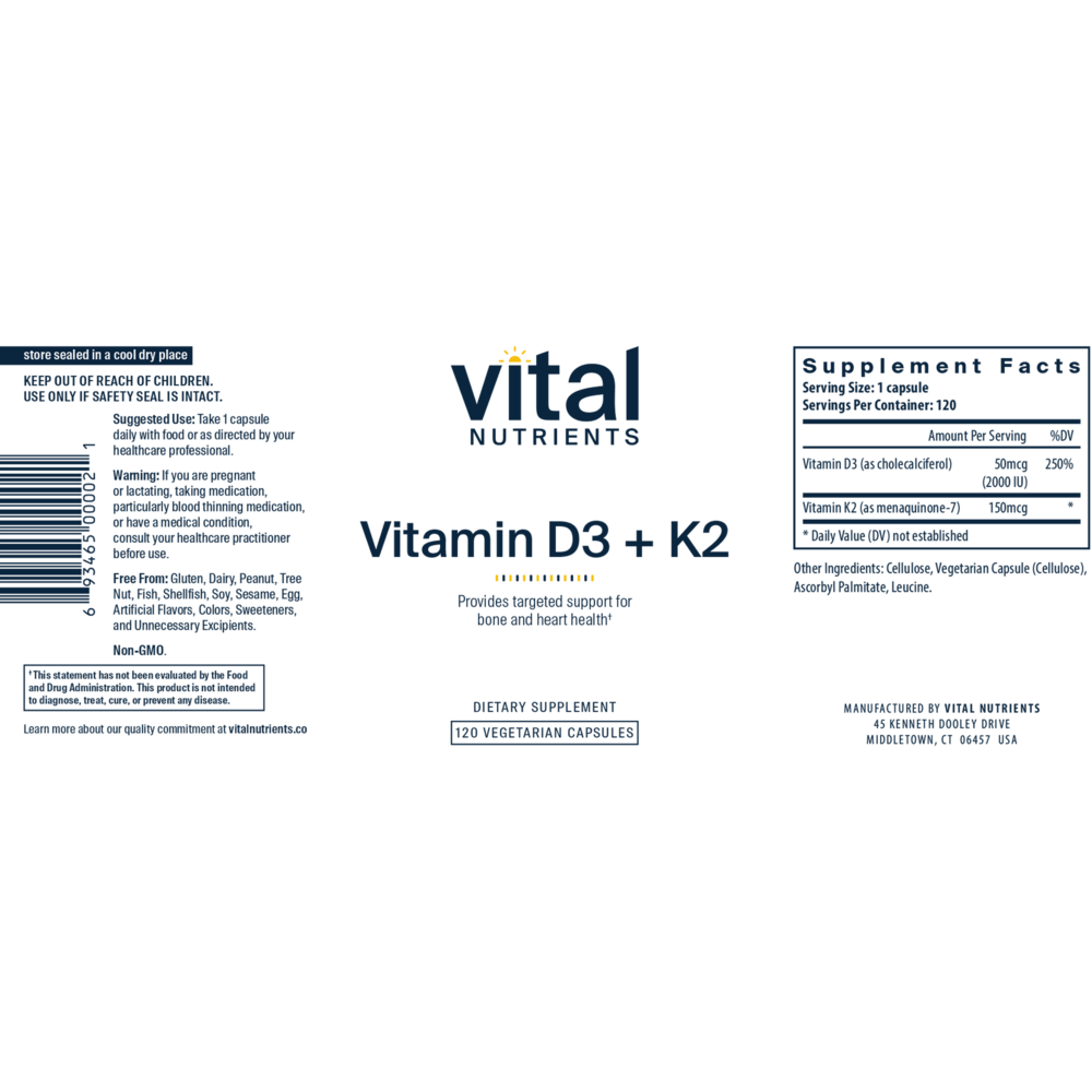 Product image for Vitamin D3 + K2.