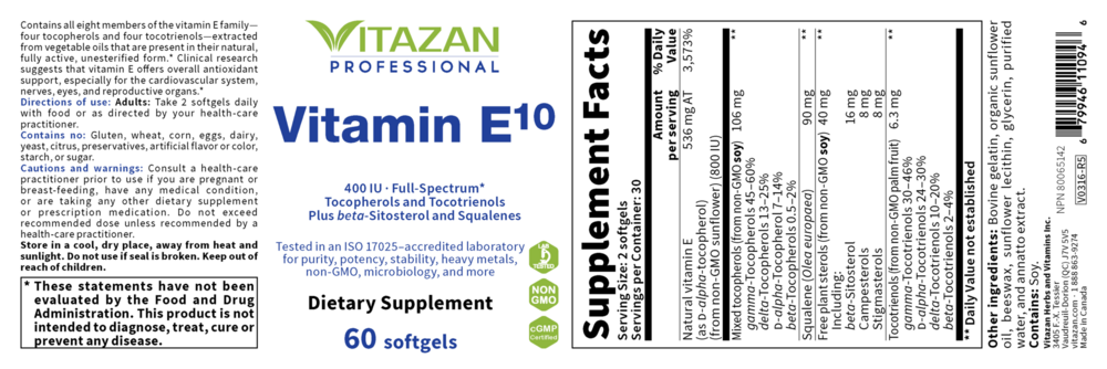 Product image for Vitamin E10 400 IU.