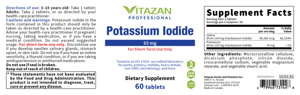 Product image for Potassium Iodide 65mg.