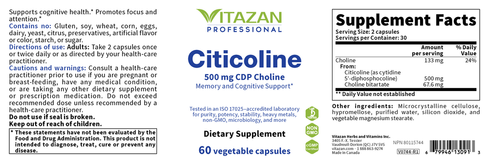 Product image for Citicoline (500mg CDP Choline).