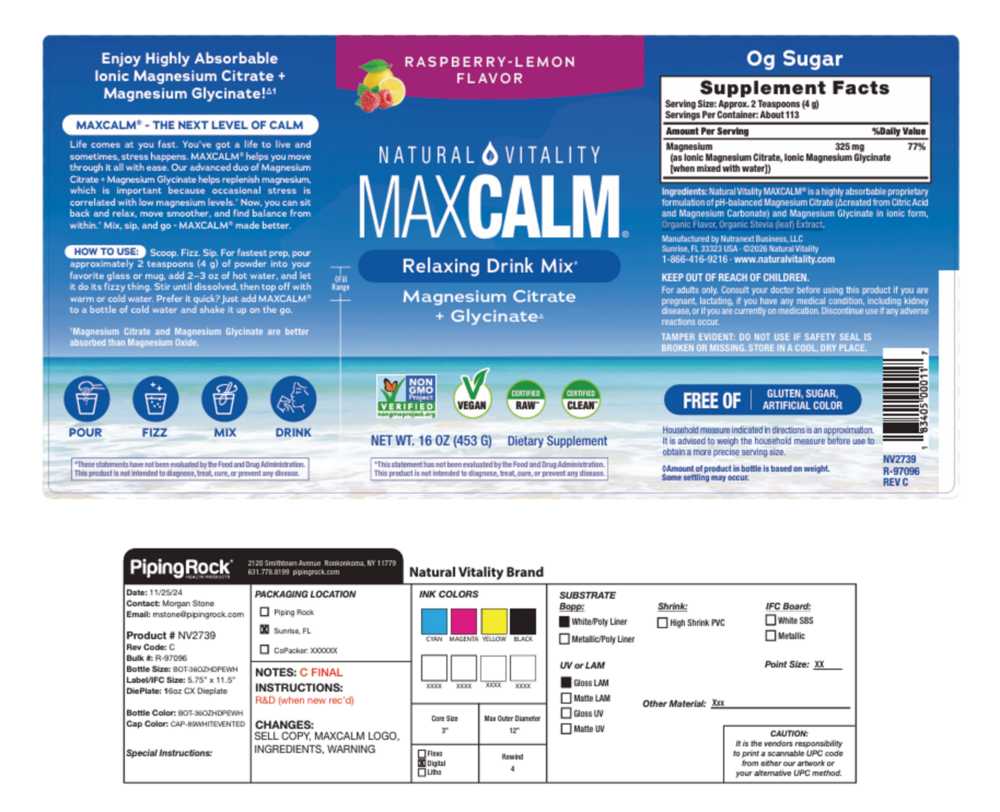 Product image for Natural Vitality MAX CALM Magnesium Citrate + Glycinate Raspberry Lemon.