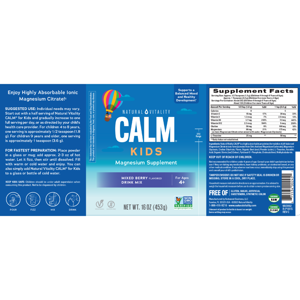 Product image for CALM Kids Magnesium Supplement, Mixed Berry.