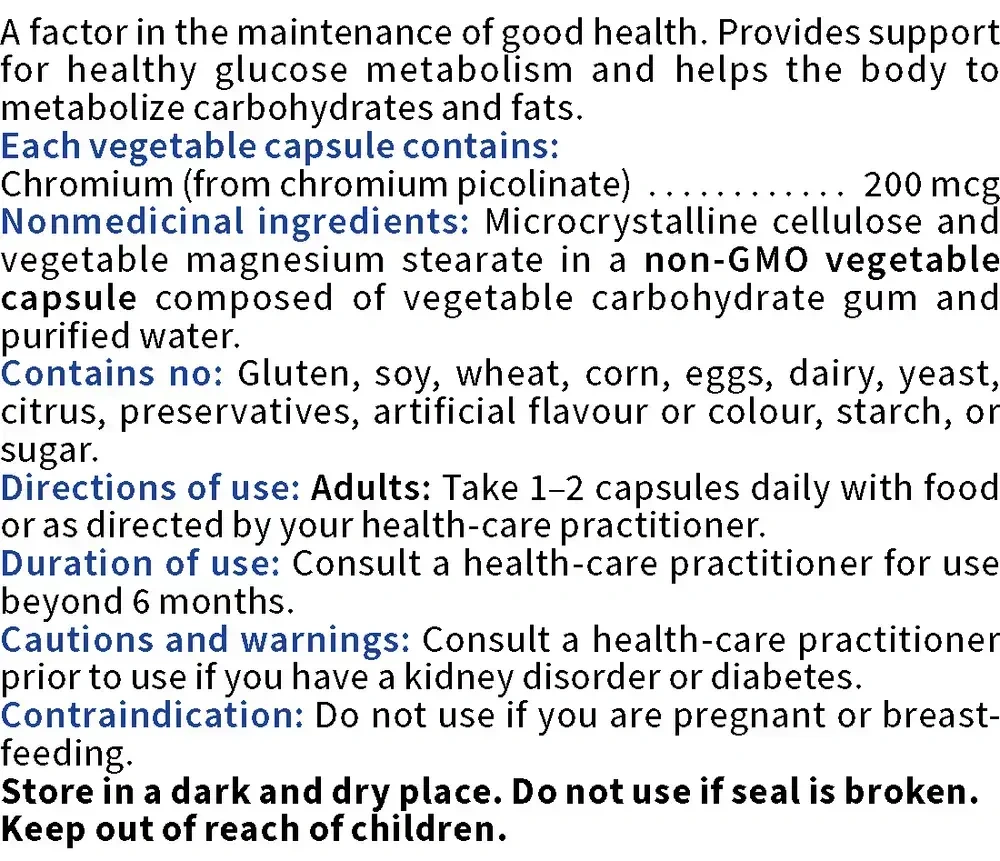 Product image for Chromium Picolinate (200 mcg).