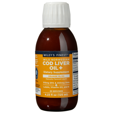 Wild Norwegian Cod Liver Oil+, Orange Bliss Flavor 125 Milliliters
