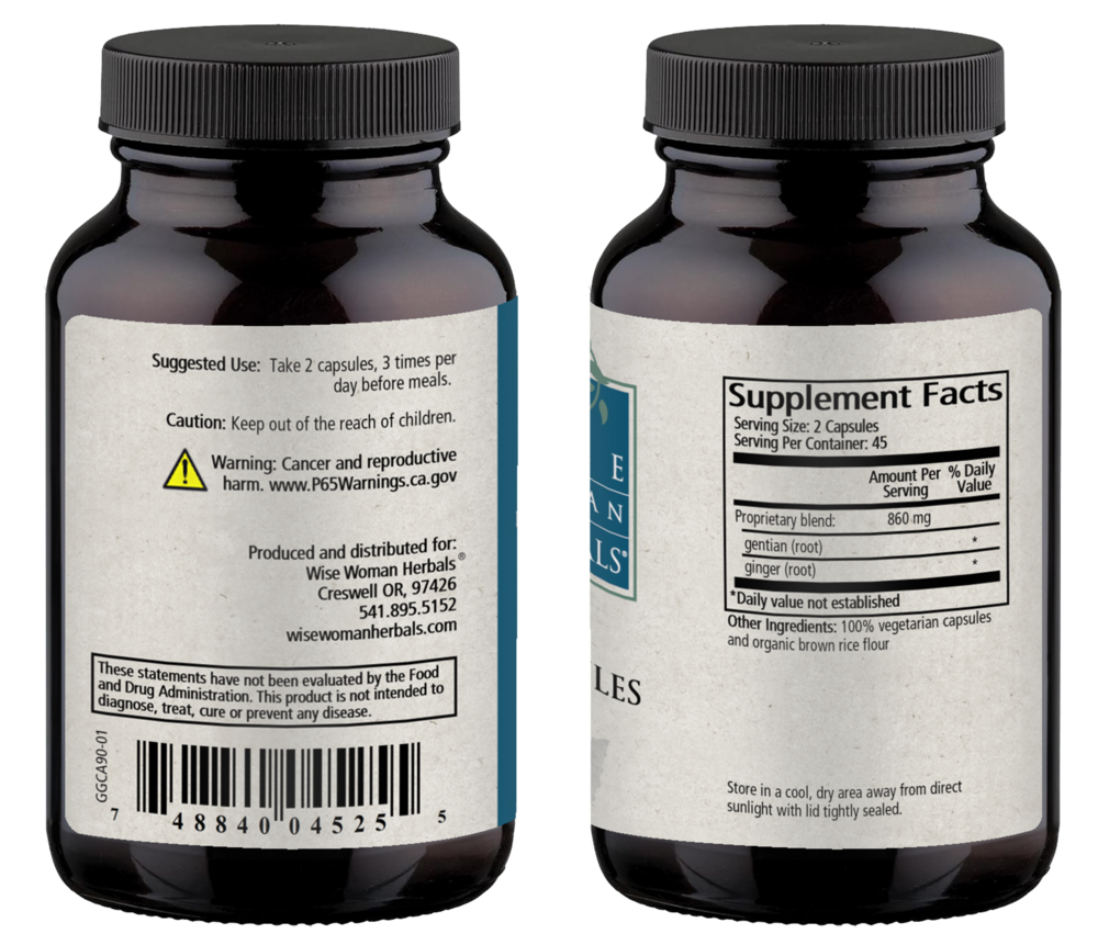 Product image for Gentian and Ginger Capsules.