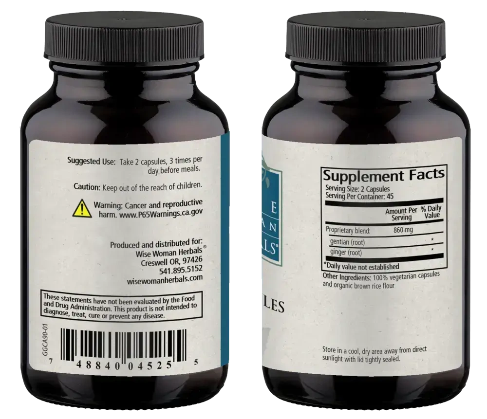 Product image for Gentian and Ginger Capsules.