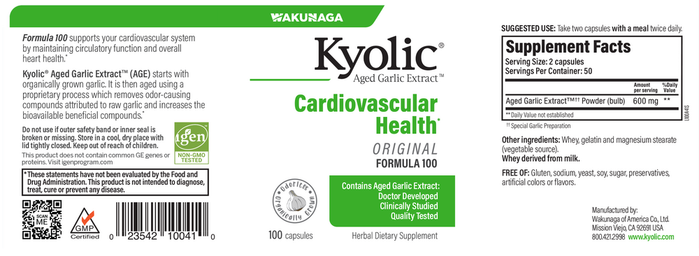 Product image for Kyolic Aged Garlic Extract Cardiovascular Formula 100.