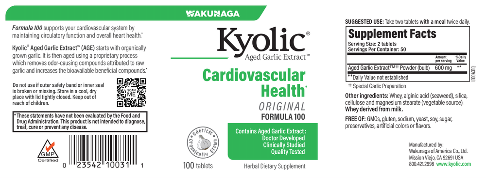Product image for Kyolic Aged Garlic Extract Formula 100 - Cardio Tablets.
