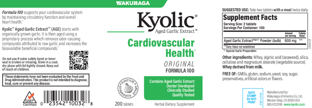 Product image for Kyolic Aged Garlic Extract Formula 100 - Cardio Tablets.