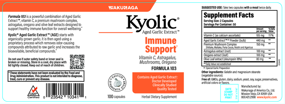 Product image for Kyolic Aged Garlic Extract Formula 103 - Immune.
