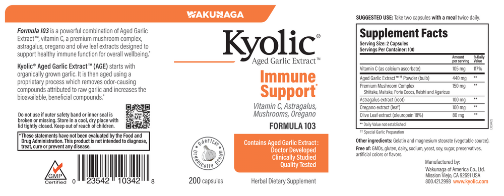 Product image for Kyolic Aged Garlic Extract Formula 103 - Immune.