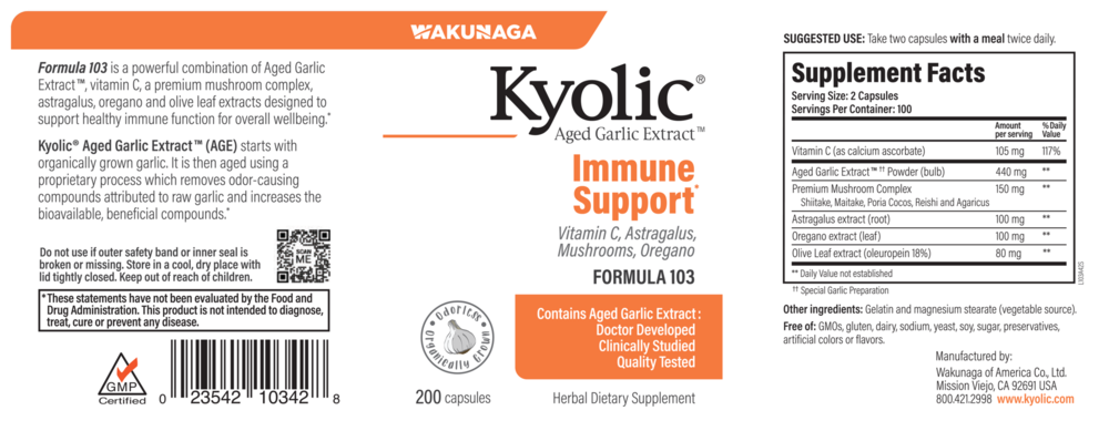 Product image for Kyolic Aged Garlic Extract Formula 103 - Immune.