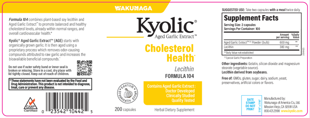 Product image for Kyolic Aged Garlic Extract Formula 104 - Cholesterol.