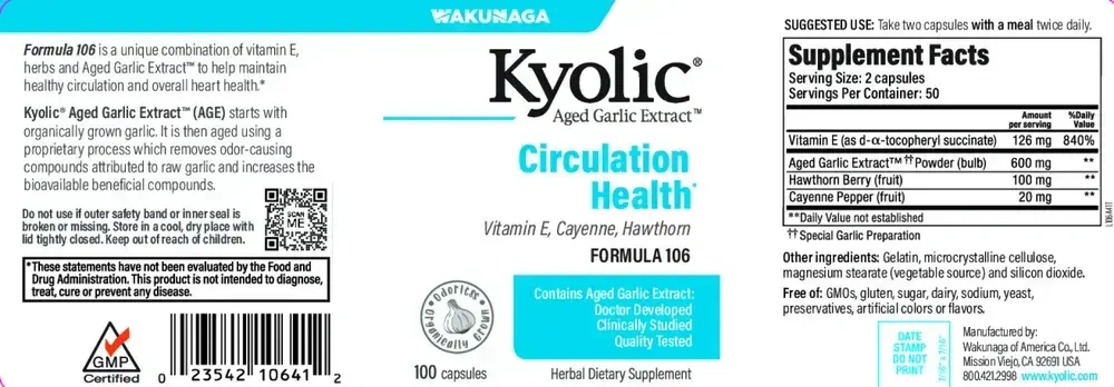 Product image for Kyolic Aged Garlic Extract Formula 106 - Circulation.