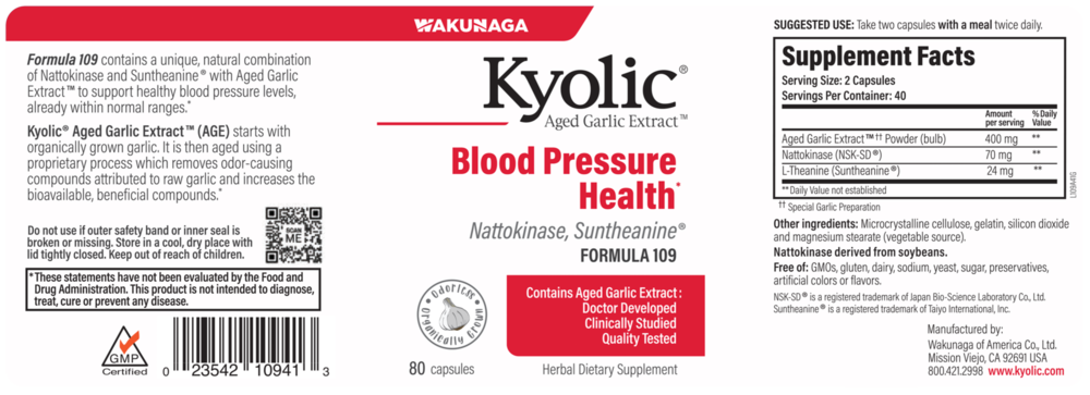 Product image for Kyolic Aged Garlic Extract Formula 109 - Blood Pressure Health.