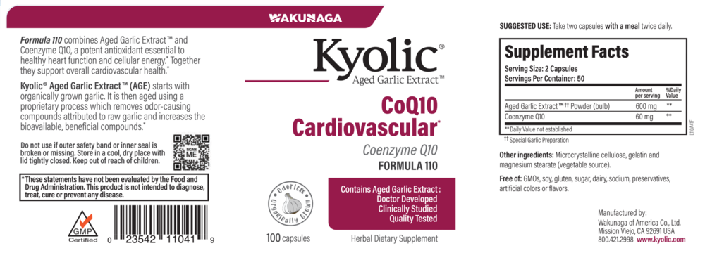 Product image for Kyolic w/CoQ10 Formula 110.