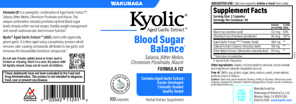 Product image for Kyolic Blood Sugar Balance Form 112.