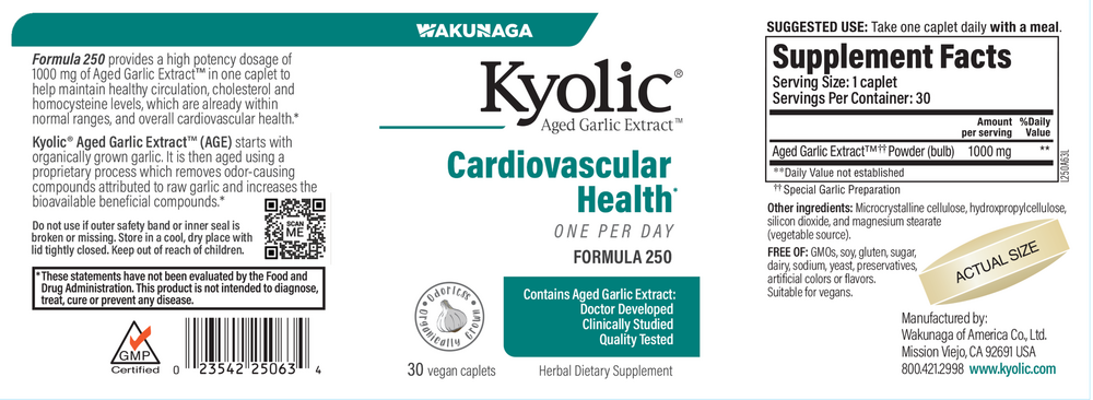Product image for Kyolic Formula 250 One Per Day (Cardiovascular Health).