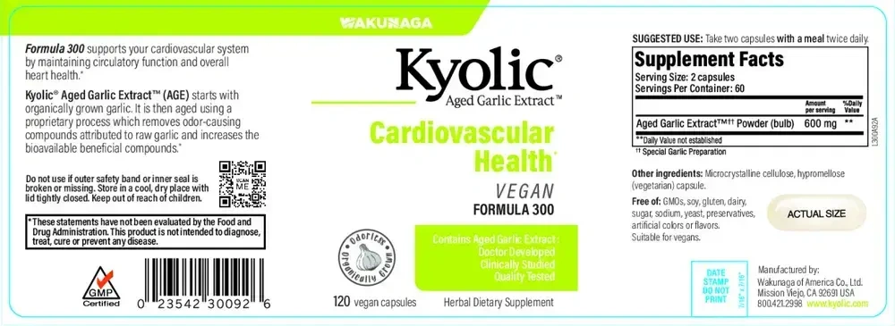Product image for Kyolic Cardiovascular Vegan Formula 300.