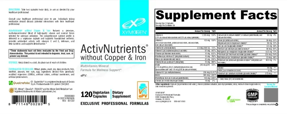 Product image for ActivNutrients Without Copper &amp; Iron (Multivitamin).