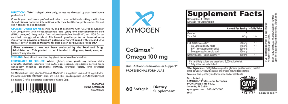 Product image for CoQmax Omega 100 mg (Fish Oil Concentrate).