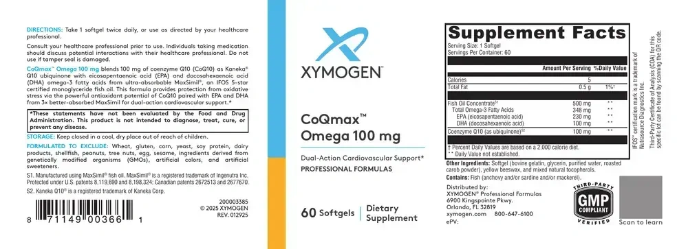 Product image for CoQmax Omega 100 mg (Fish Oil Concentrate).
