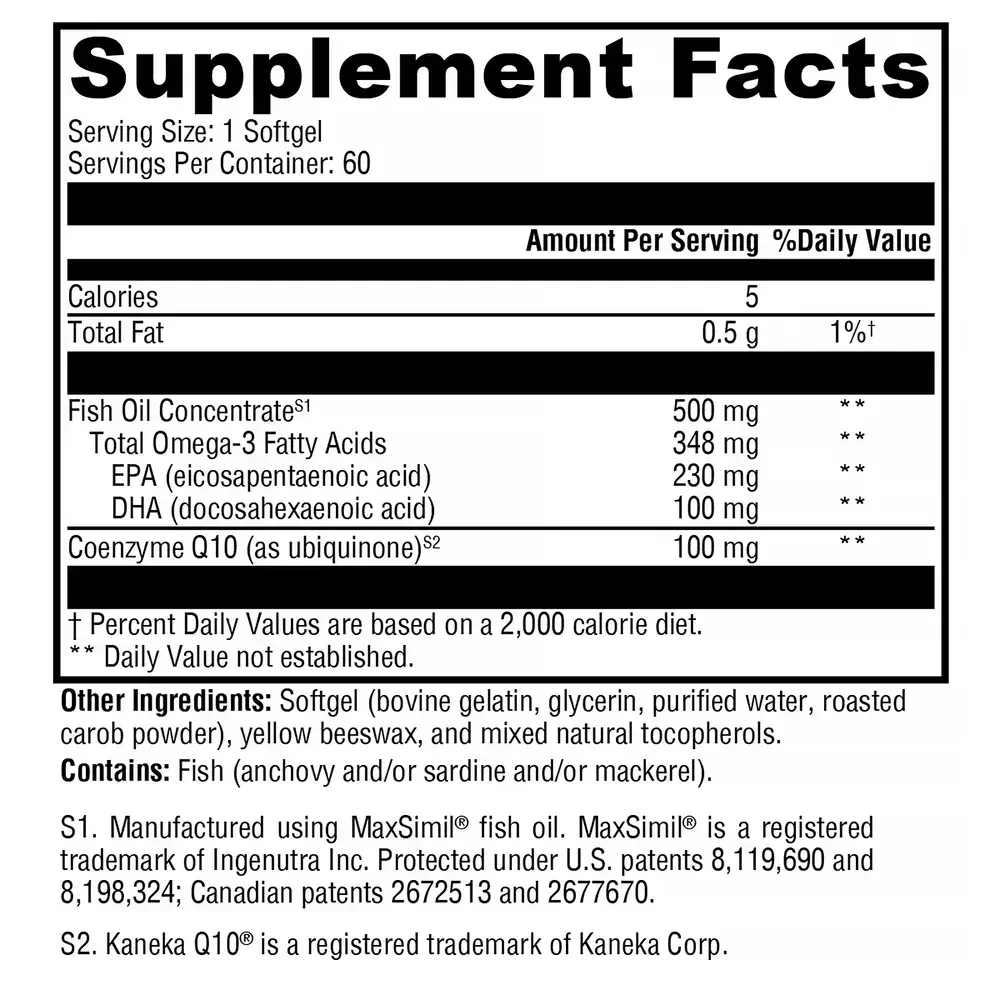 Product image for CoQmax Omega 100 mg (Fish Oil Concentrate).