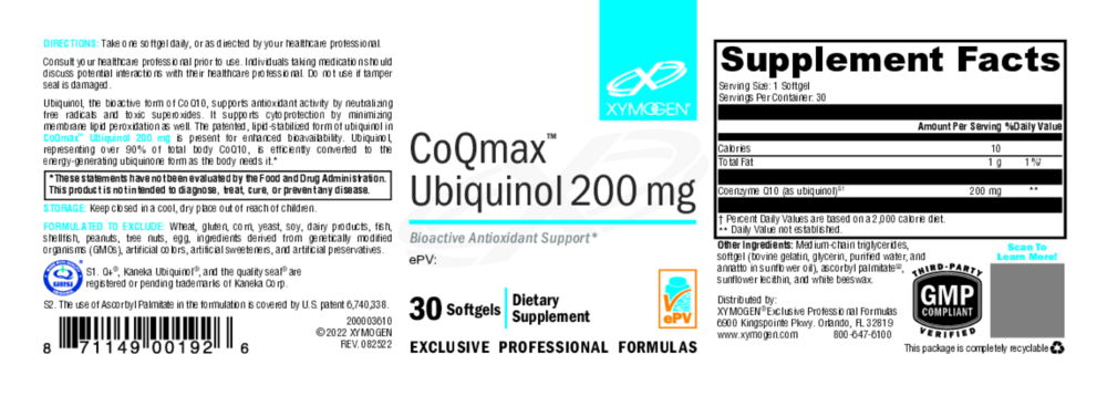Product image for CoQmax Ubiquinol 200mg.