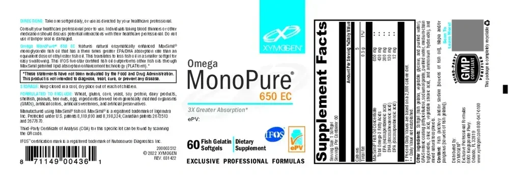 Product image for Omega MonoPure 650 EC (Fish Oil).