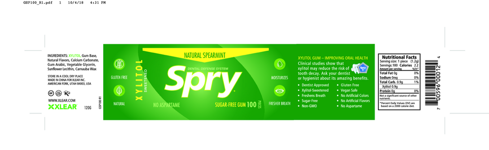 Product image for Natural Spearmint Xylitol Gum.