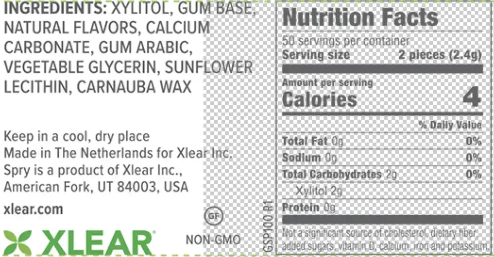 Product image for Natural Spearmint Xylitol Gum.