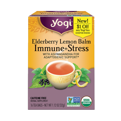 Elderberry Lemon Balm Immune + Stress Tea 16 Tea Bags