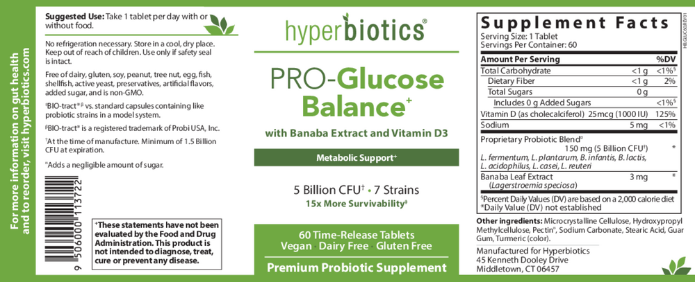 Product image for Hyperbiotics PRO-Glucose (Sugar) Balance Probiotic.