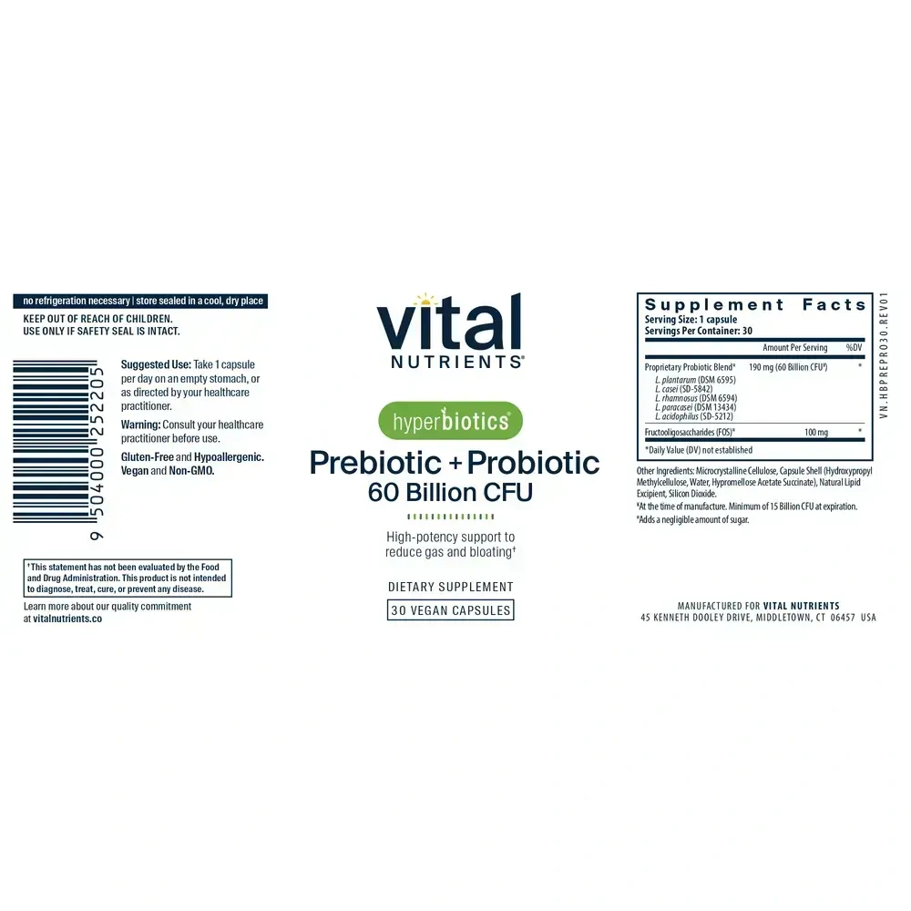 Product image for Hyperbiotics Prebiotic + Probiotic 60 Billion CFU.