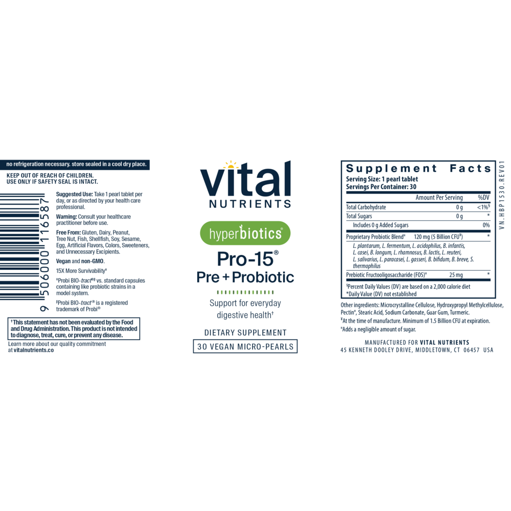 Product image for Hyperbiotics Pro-15 Pre + Probiotic.