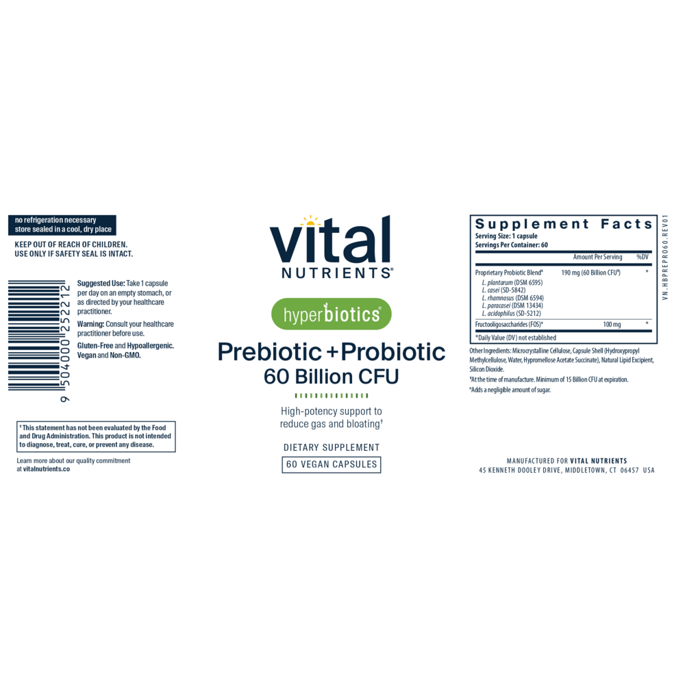 Product image for Hyperbiotics Prebiotic + Probiotic 60 Billion CFU.