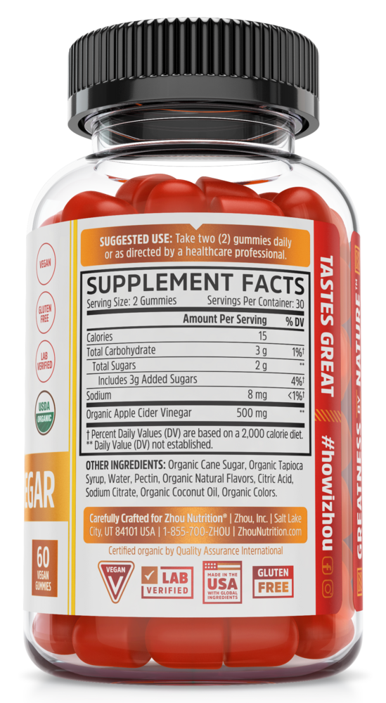Product image for Apple Cider Vinegar Organic Gummies, 500 mg.